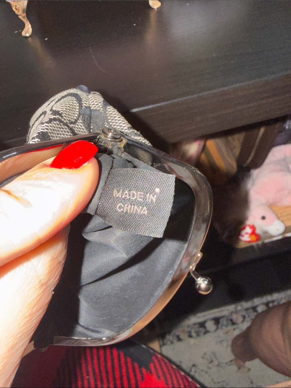 Coach Signature Canvas Kiss-Lock Clutch in Black and Cream - Picture 9 of 9